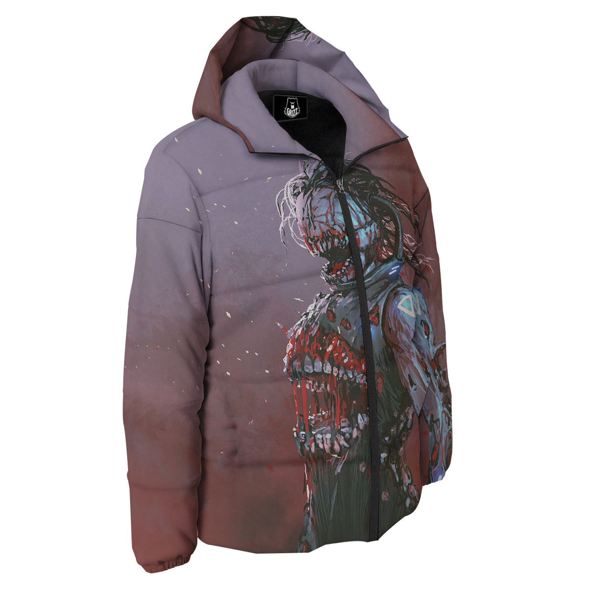 Watercolor Creepy Monsters Open Mouth Print Down Jacket-grizzshop