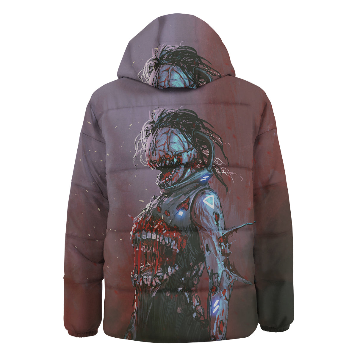 Watercolor Creepy Monsters Open Mouth Print Down Jacket-grizzshop