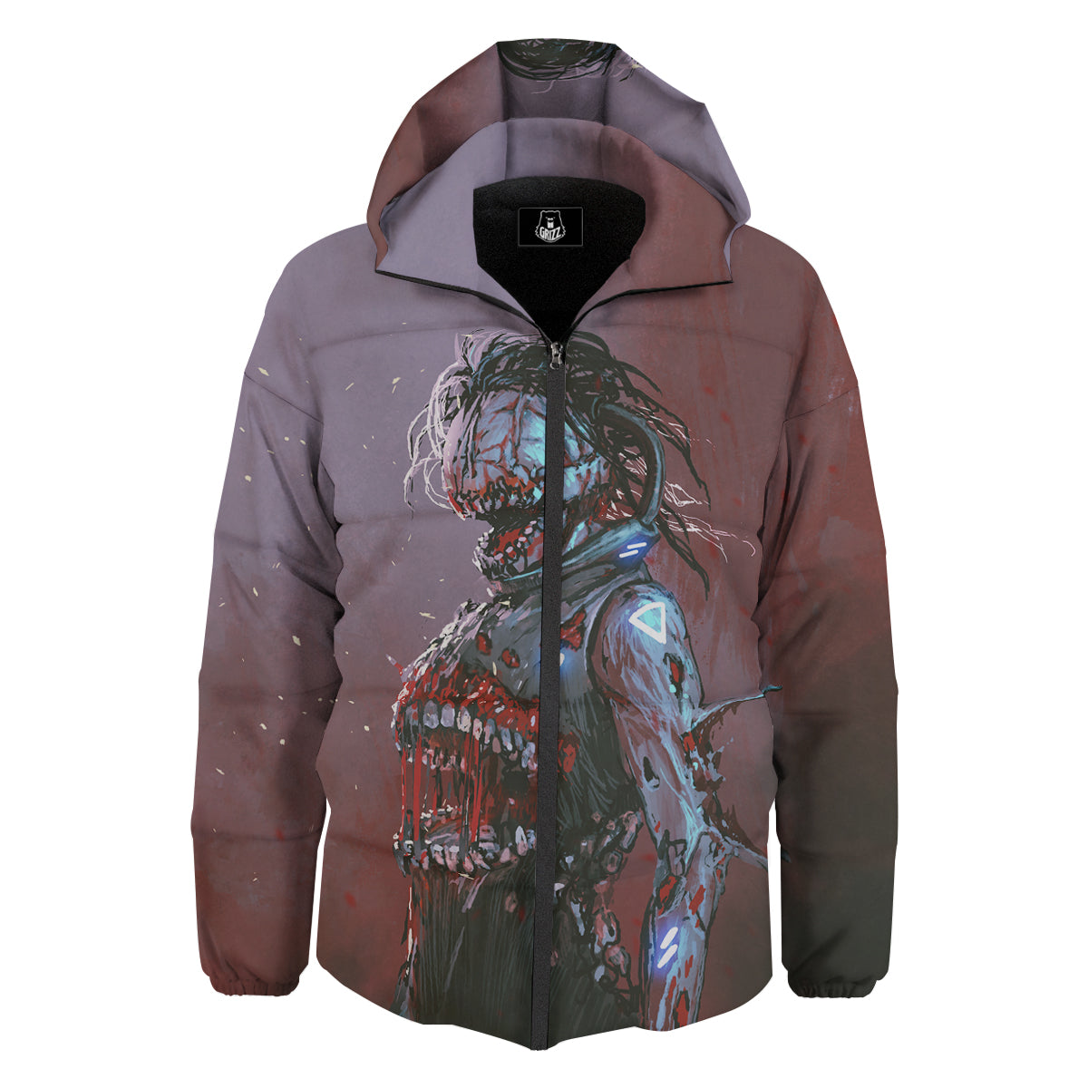 Watercolor Creepy Monsters Open Mouth Print Down Jacket-grizzshop