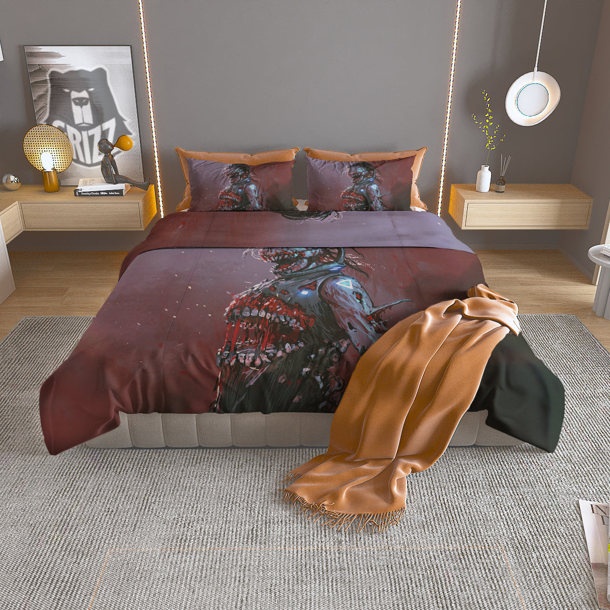 Watercolor Creepy Monsters Open Mouth Print Duvet Cover Bedding Set