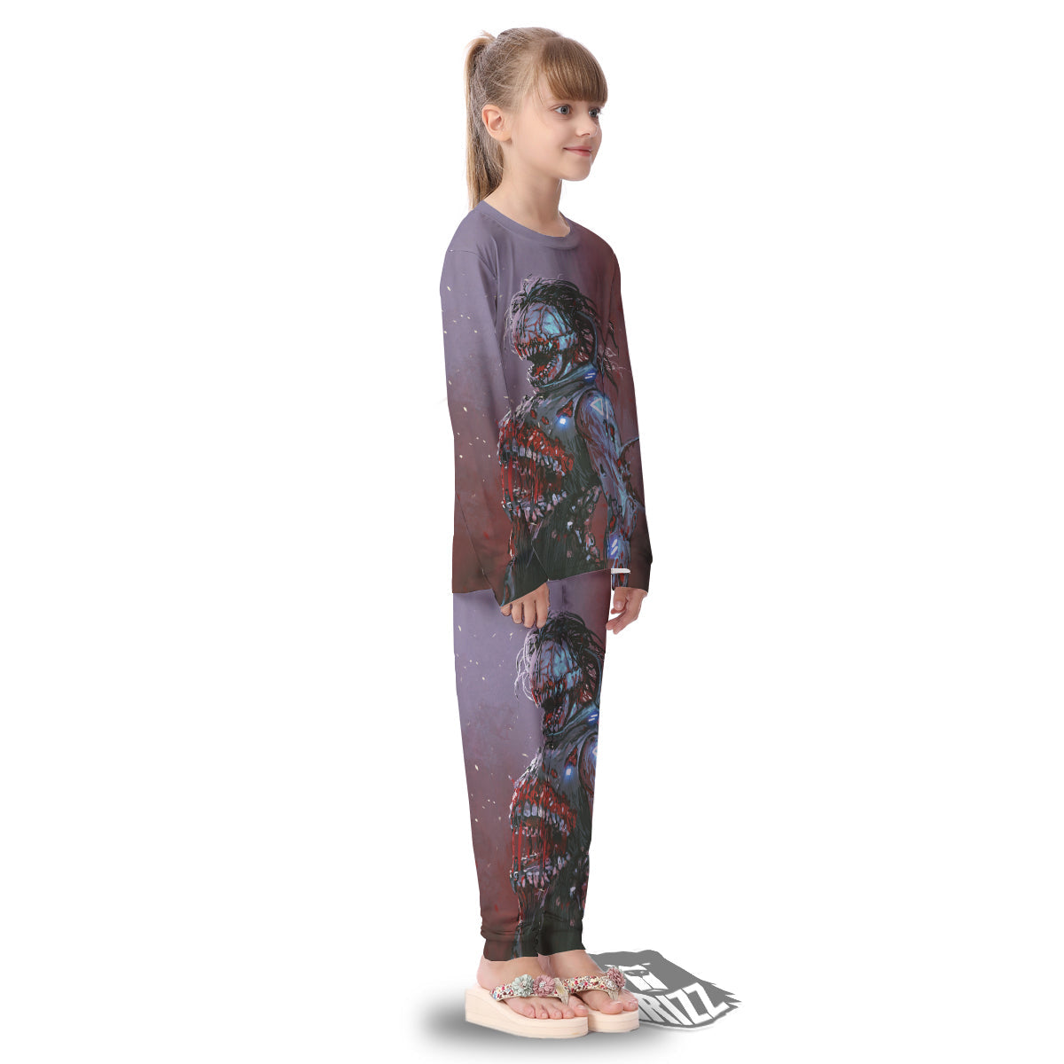 Watercolor Creepy Monsters Open Mouth Print Kid's Pajamas-grizzshop