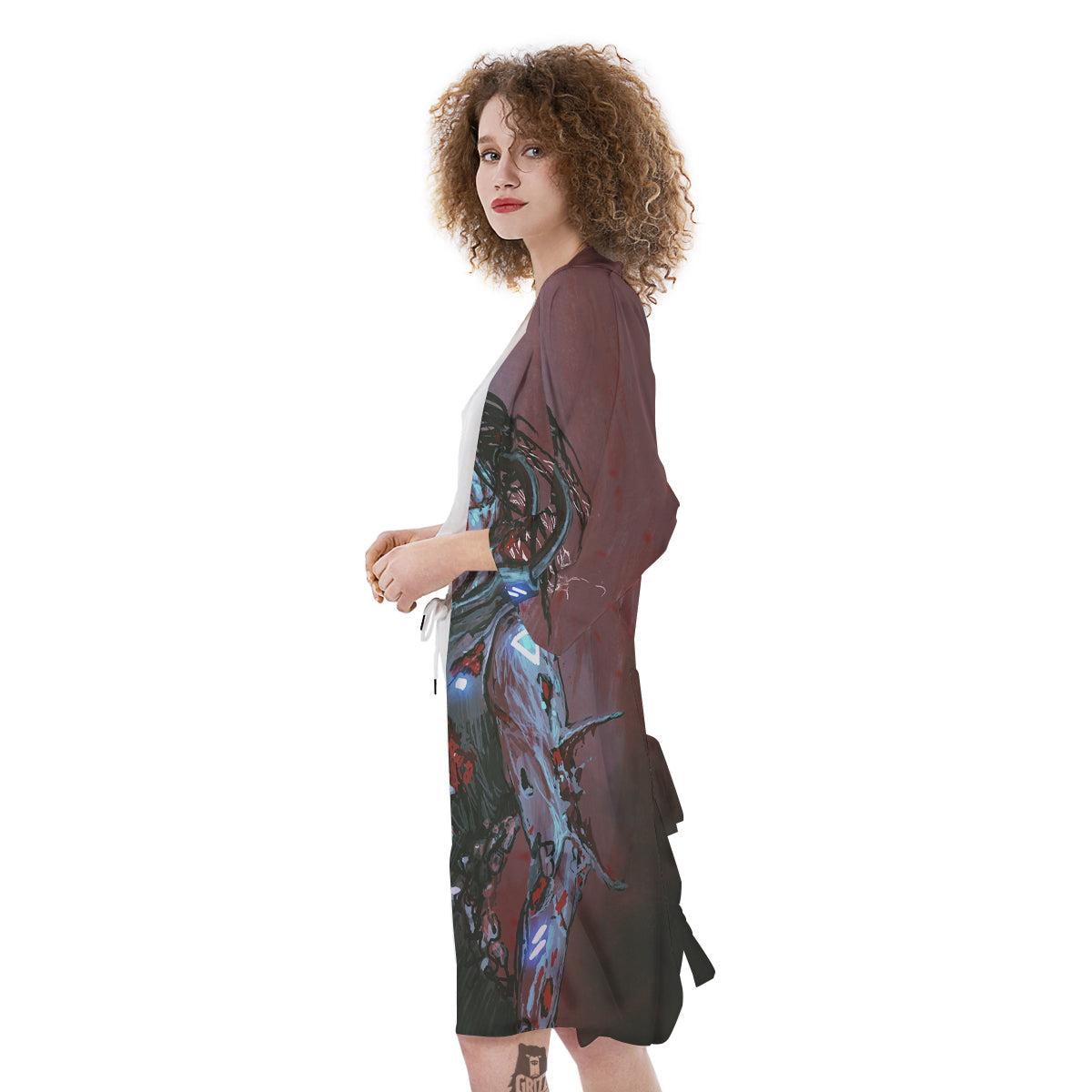 Watercolor Creepy Monsters Open Mouth Print Kimono-grizzshop