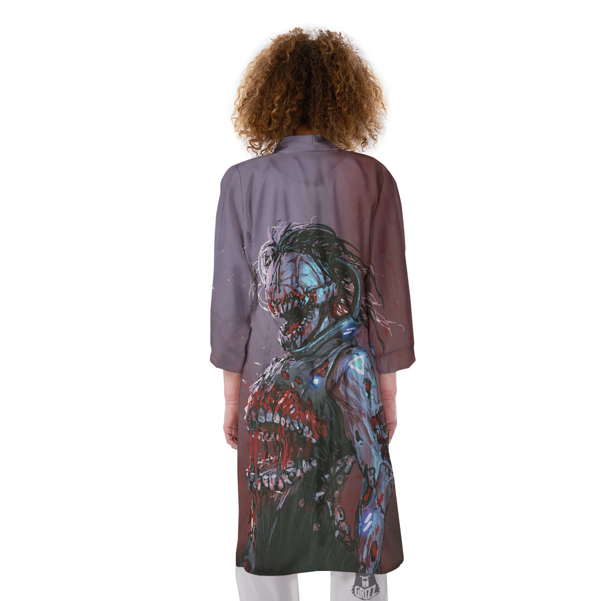Watercolor Creepy Monsters Open Mouth Print Kimono-grizzshop