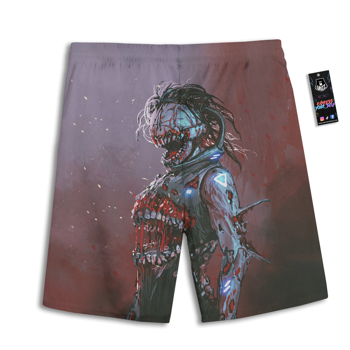 Watercolor Creepy Monsters Open Mouth Print Men's Athletic Shorts