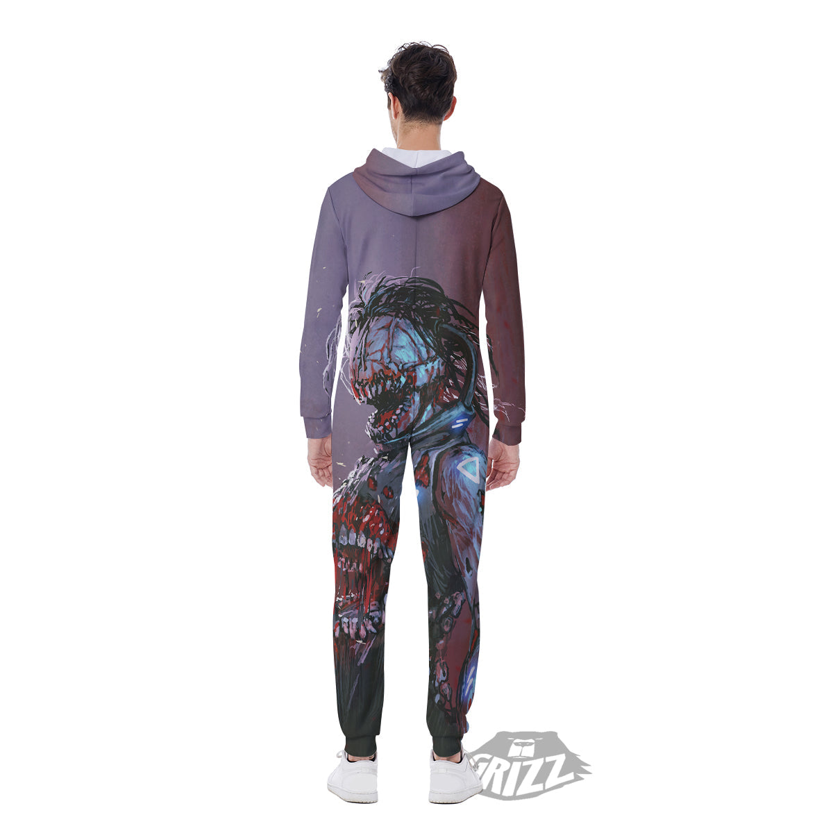 Watercolor Creepy Monsters Open Mouth Print Men's Jumpsuit-grizzshop