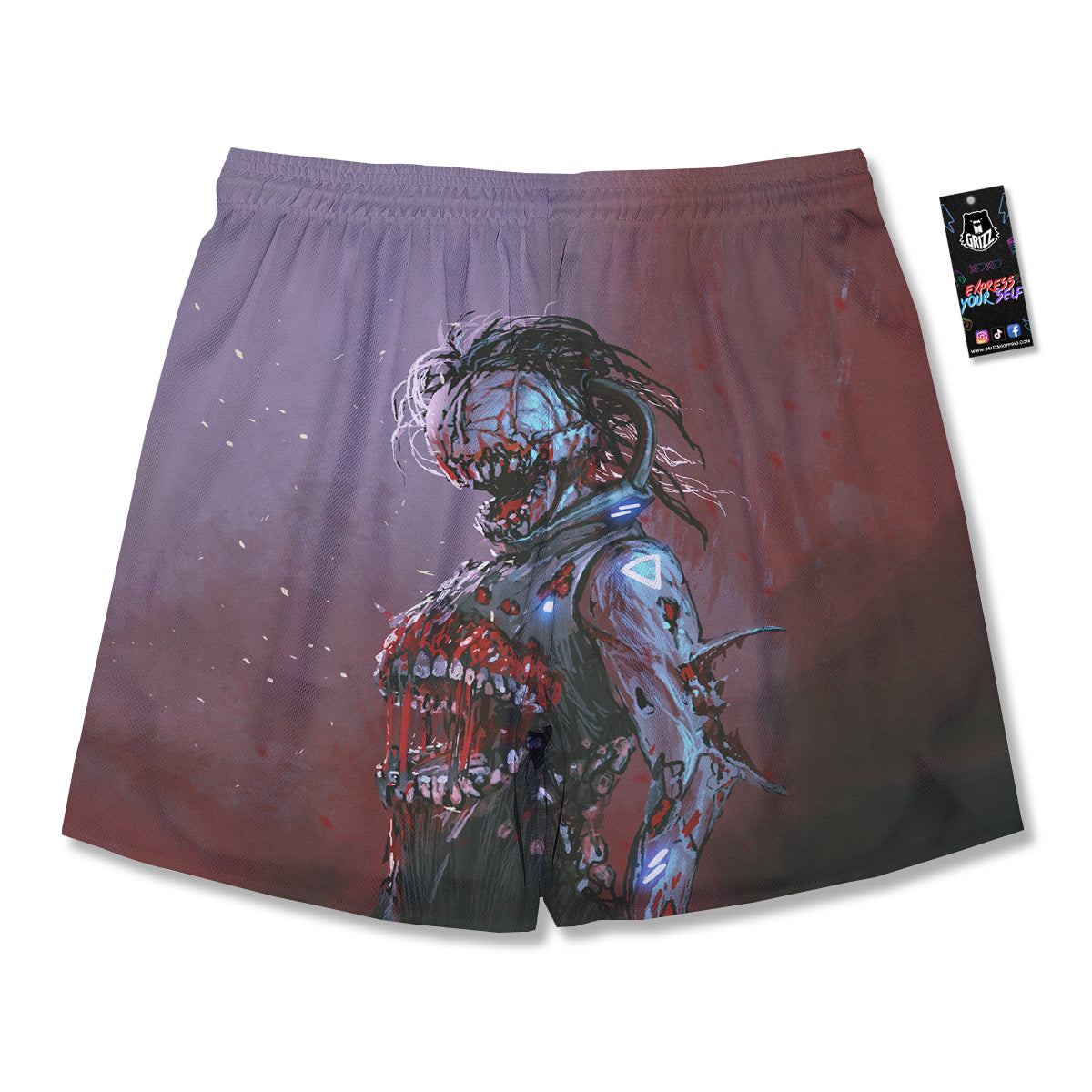 Watercolor Creepy Monsters Open Mouth Print Men's Running Shorts-grizzshop