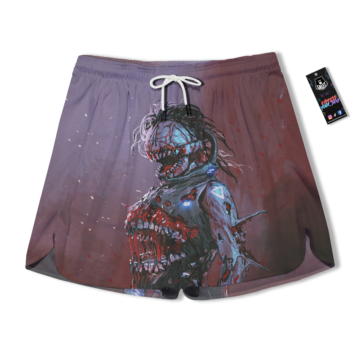 Watercolor Creepy Monsters Open Mouth Print Men's Running Shorts-grizzshop
