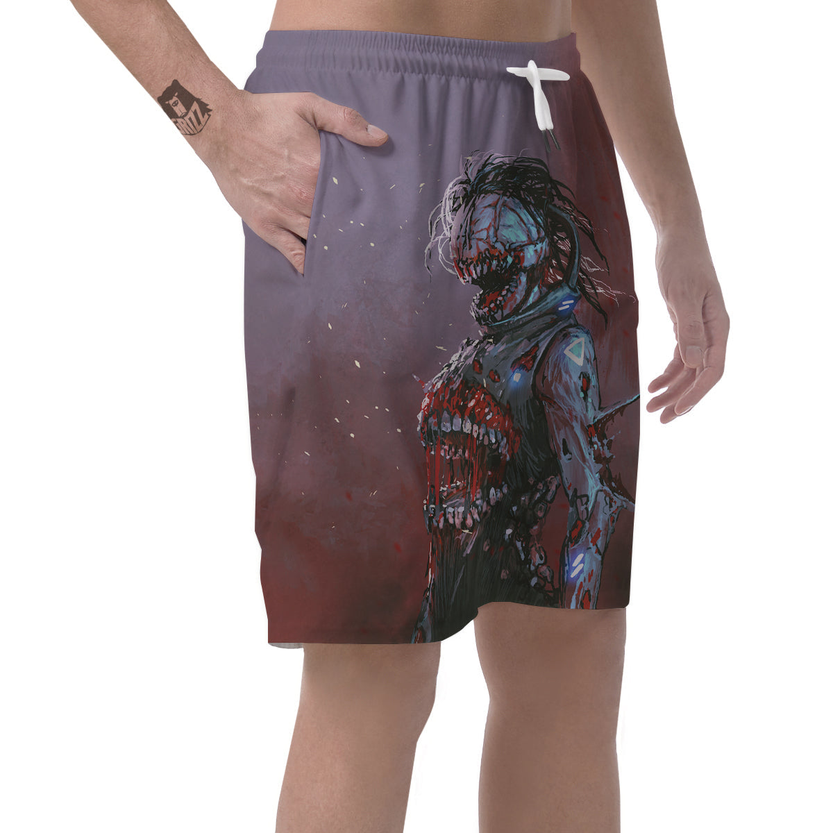 Watercolor Creepy Monsters Open Mouth Print Men's Shorts-grizzshop