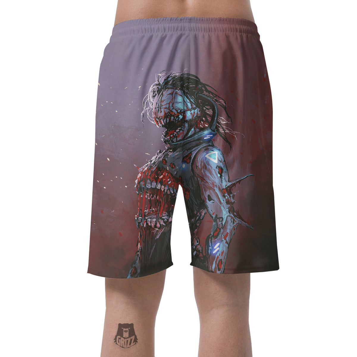 Watercolor Creepy Monsters Open Mouth Print Men's Shorts-grizzshop