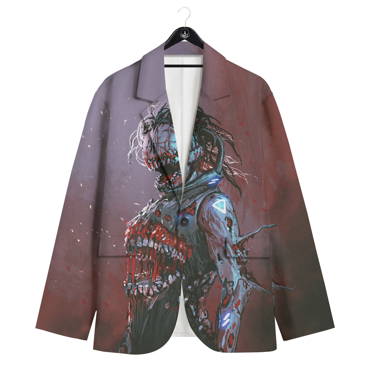 Watercolor Creepy Monsters Open Mouth Print Men's Sport Coat-grizzshop