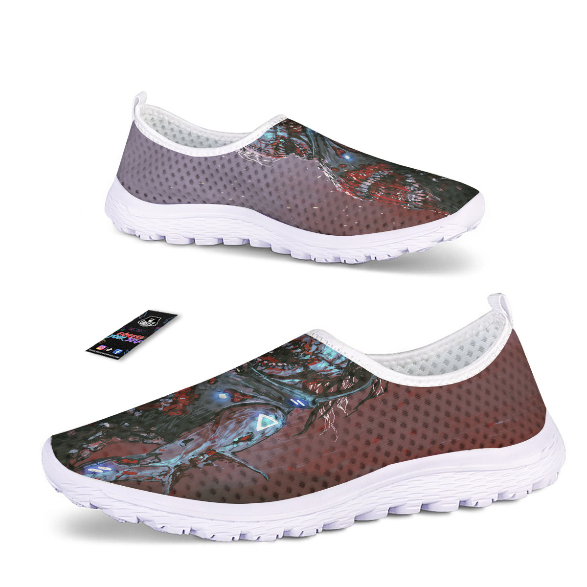 Watercolor Creepy Monsters Open Mouth Print Nurse Shoes-grizzshop