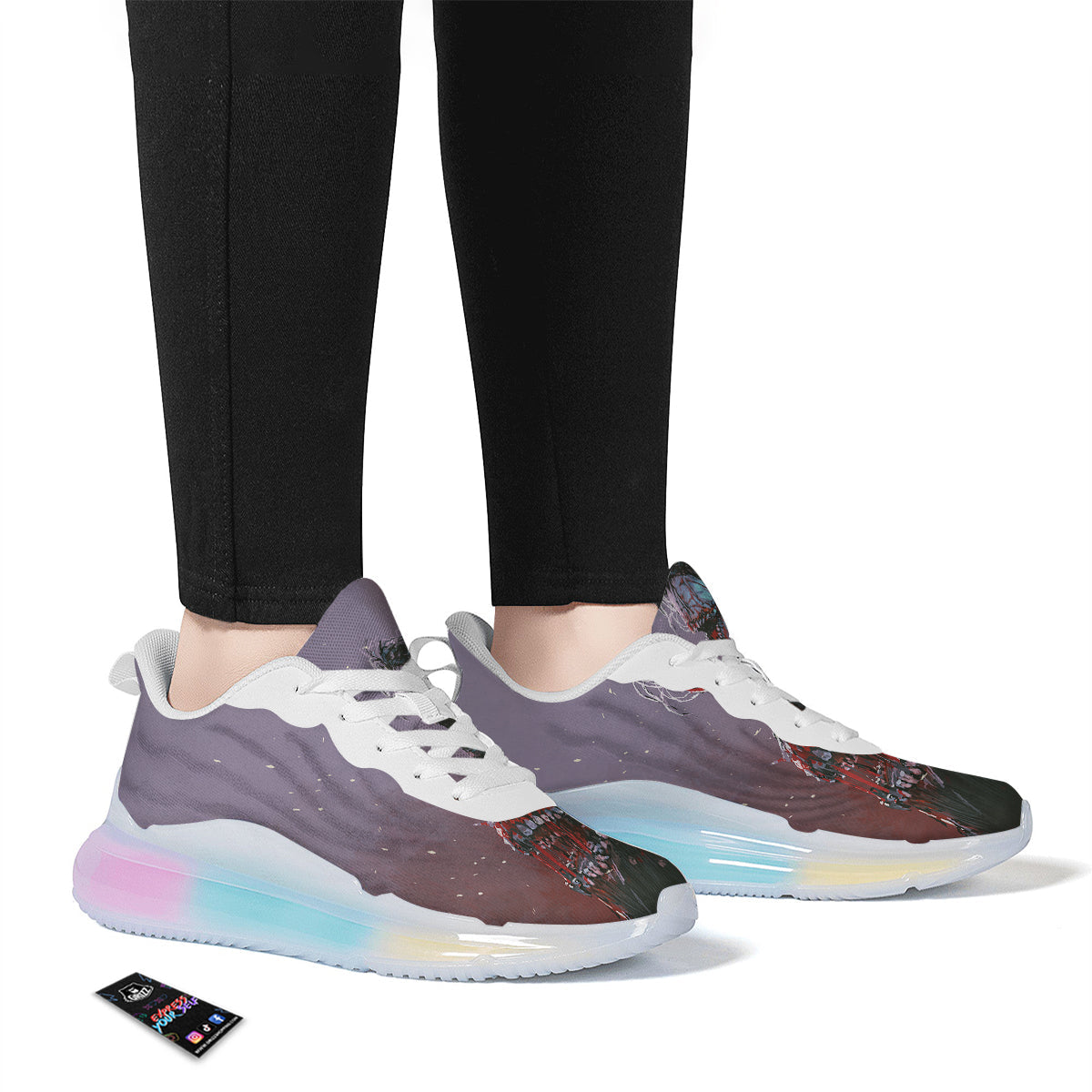Watercolor Creepy Monsters Open Mouth Print Running Sneakers-grizzshop