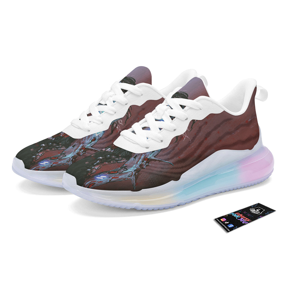 Watercolor Creepy Monsters Open Mouth Print Running Sneakers-grizzshop