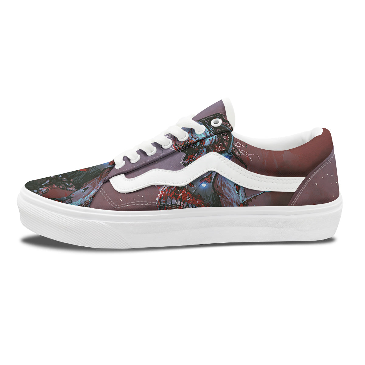 Watercolor Creepy Monsters Open Mouth Print Skate Shoes-grizzshop