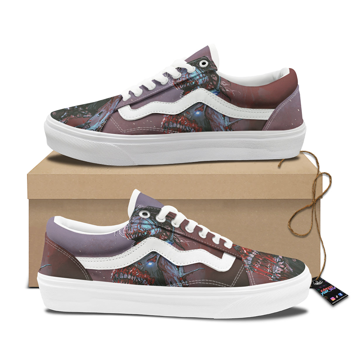 Watercolor Creepy Monsters Open Mouth Print Skate Shoes-grizzshop