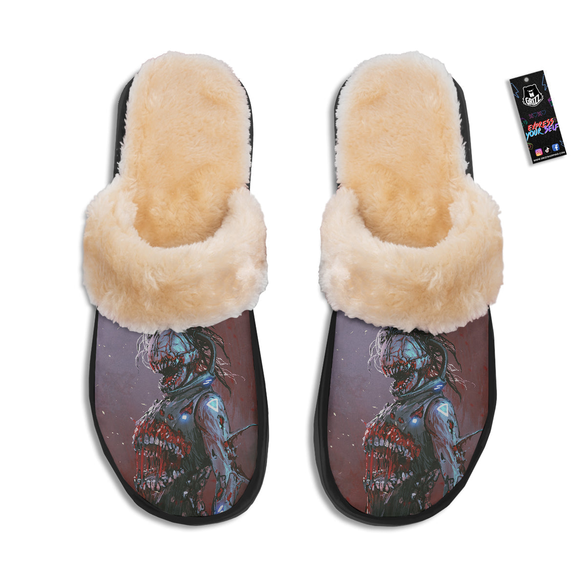 Watercolor Creepy Monsters Open Mouth Print Slippers-grizzshop