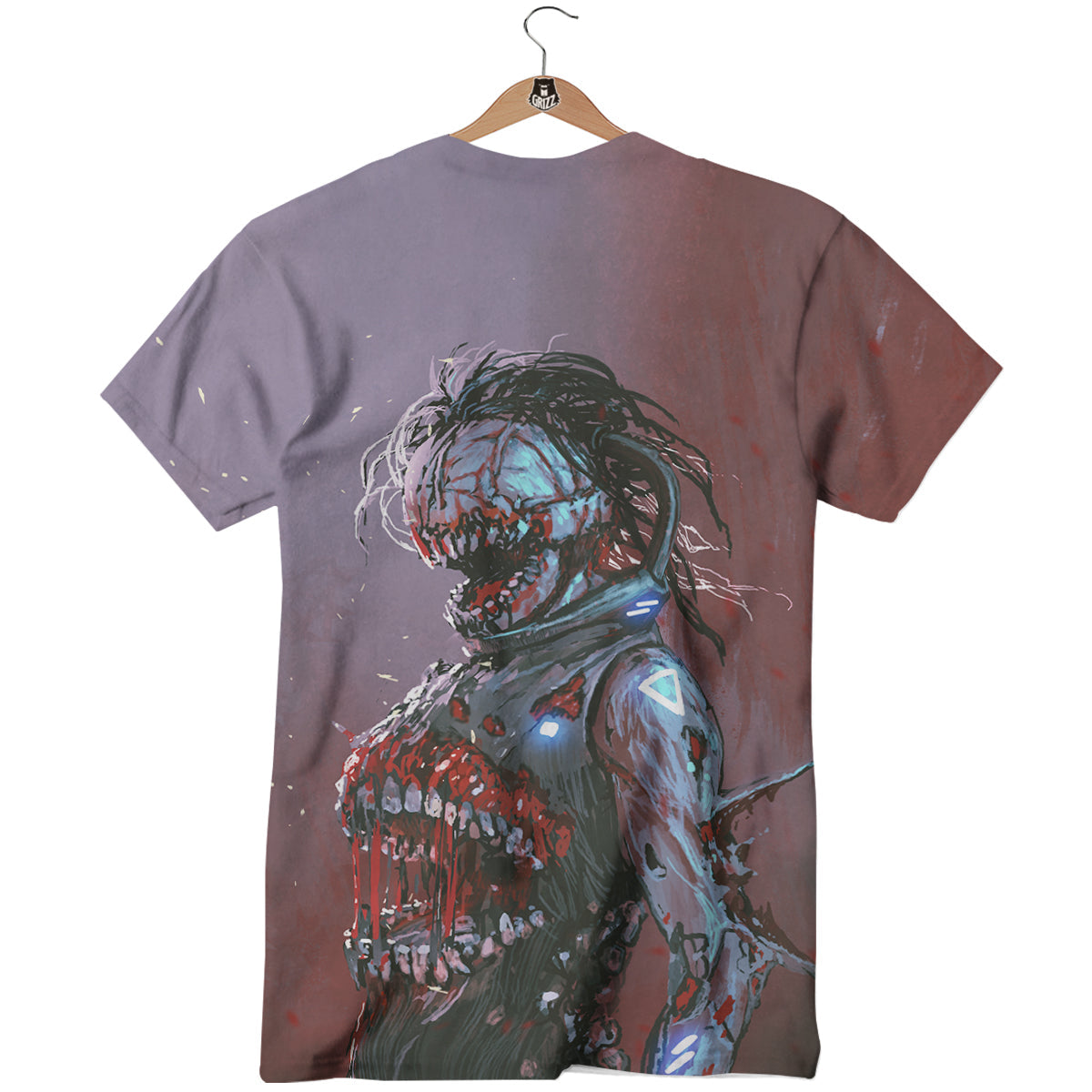 Watercolor Creepy Monsters Open Mouth Print T-Shirt-grizzshop