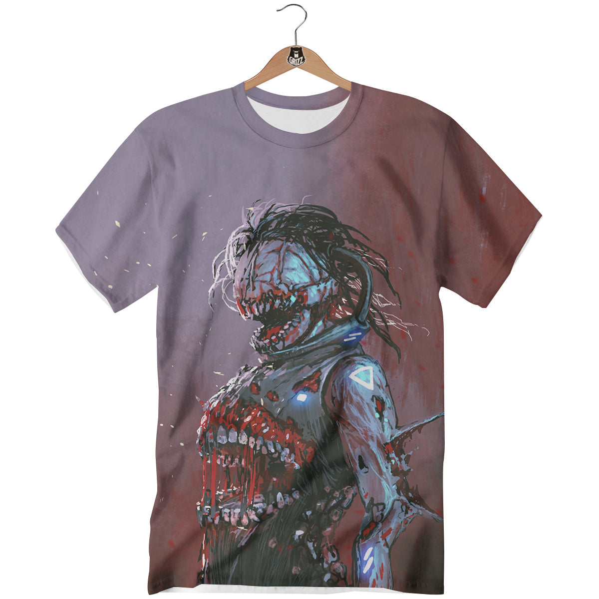 Watercolor Creepy Monsters Open Mouth Print T-Shirt-grizzshop
