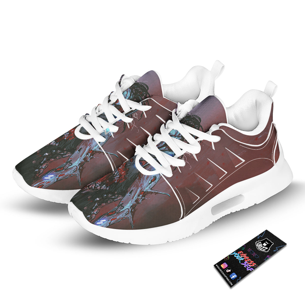Watercolor Creepy Monsters Open Mouth Print Tennis Shoes-grizzshop