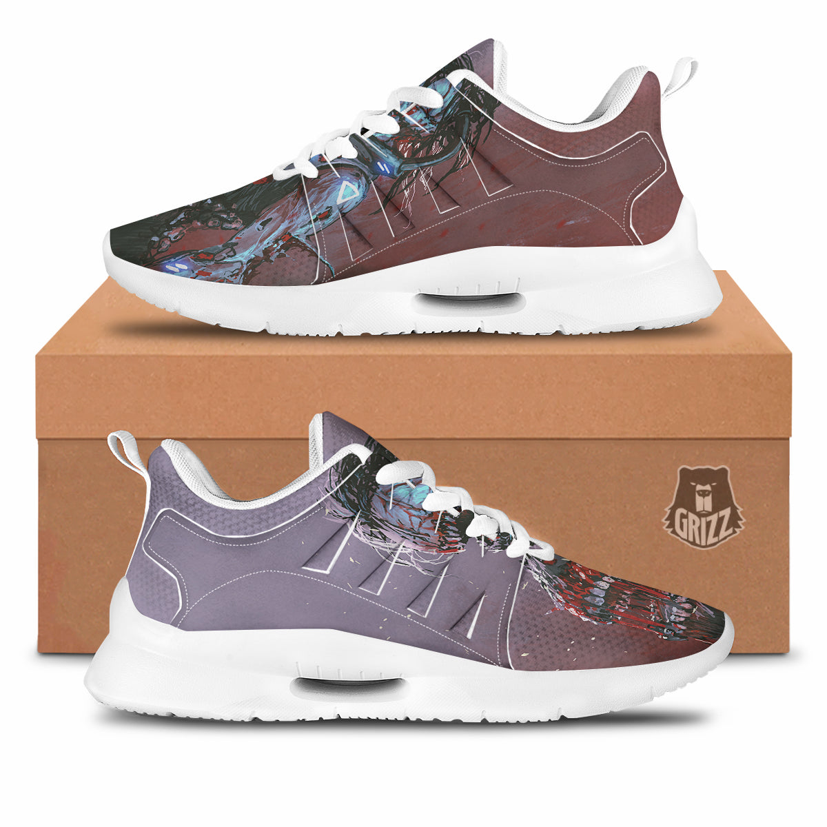 Watercolor Creepy Monsters Open Mouth Print Tennis Shoes-grizzshop