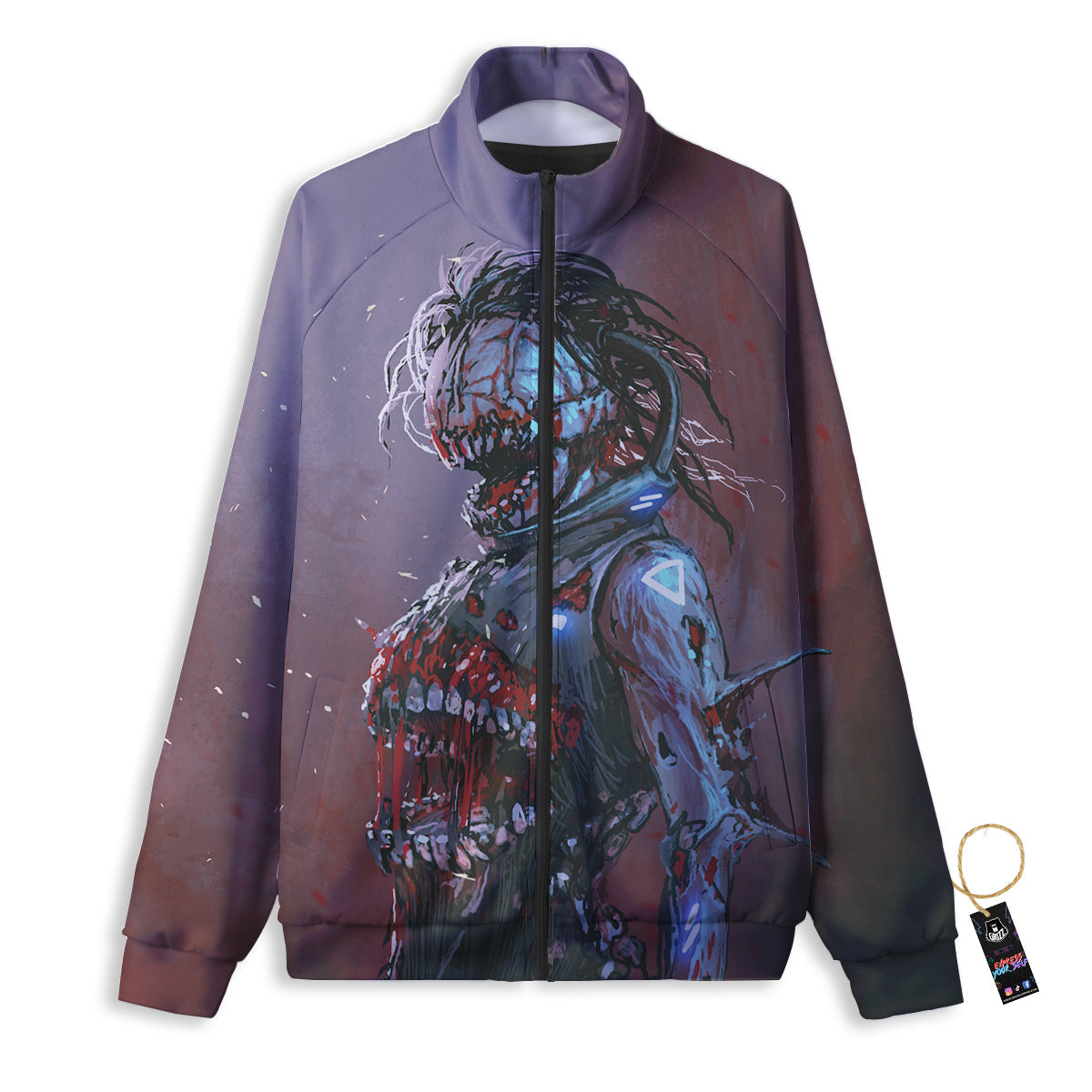 Watercolor Creepy Monsters Open Mouth Print Track Jacket-grizzshop