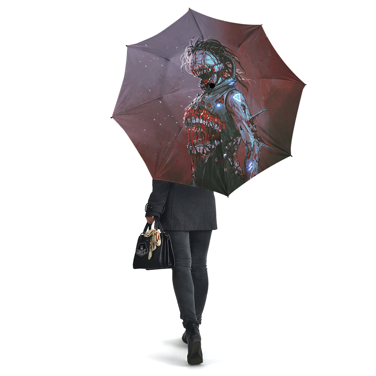 Watercolor Creepy Monsters Open Mouth Print Umbrella-grizzshop