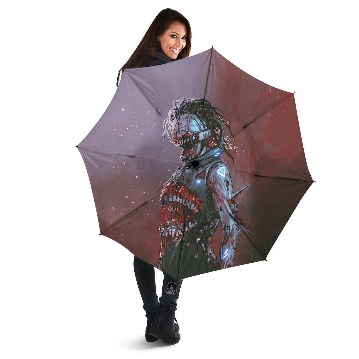 Watercolor Creepy Monsters Open Mouth Print Umbrella-grizzshop