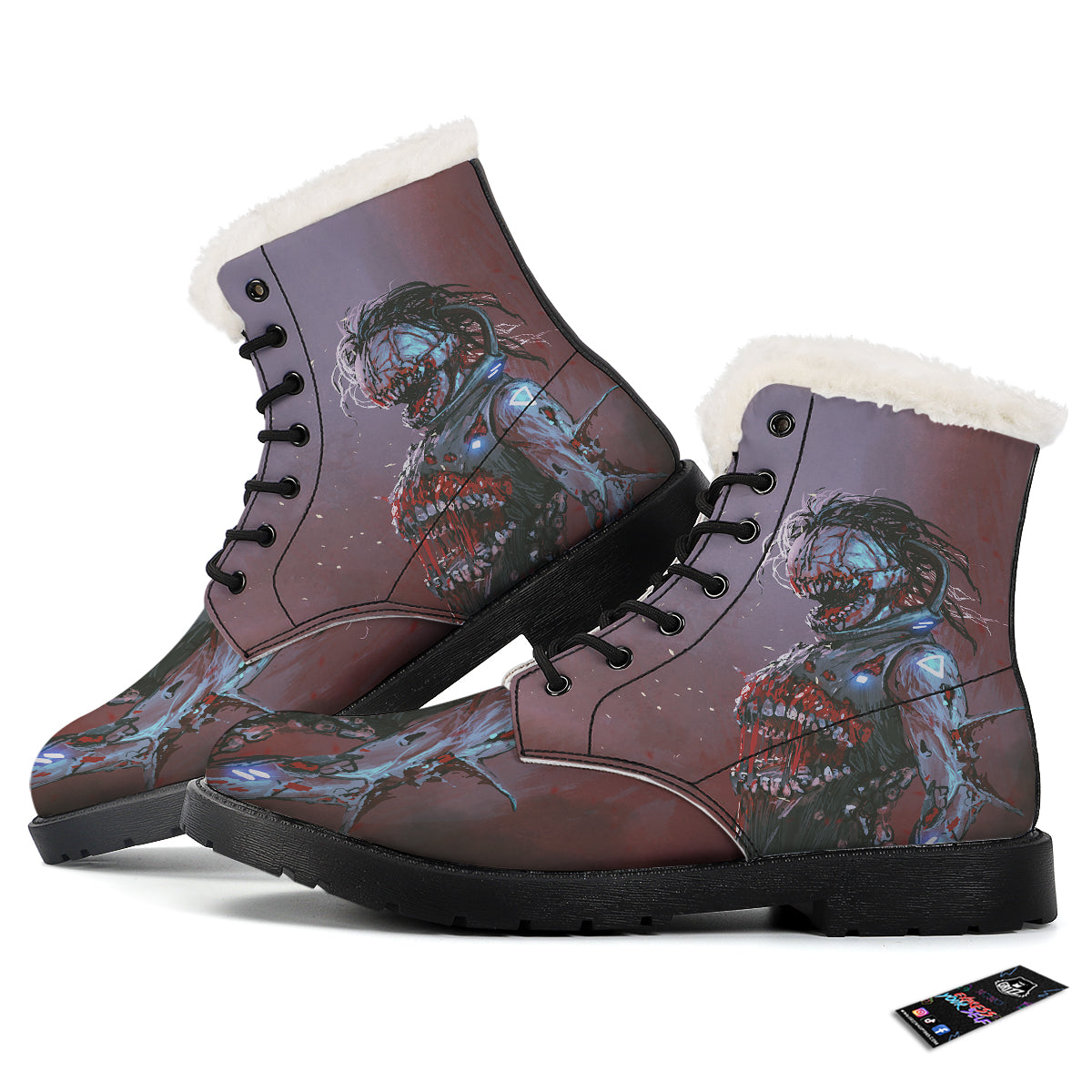 Watercolor Creepy Monsters Open Mouth Print Winter Boots-grizzshop