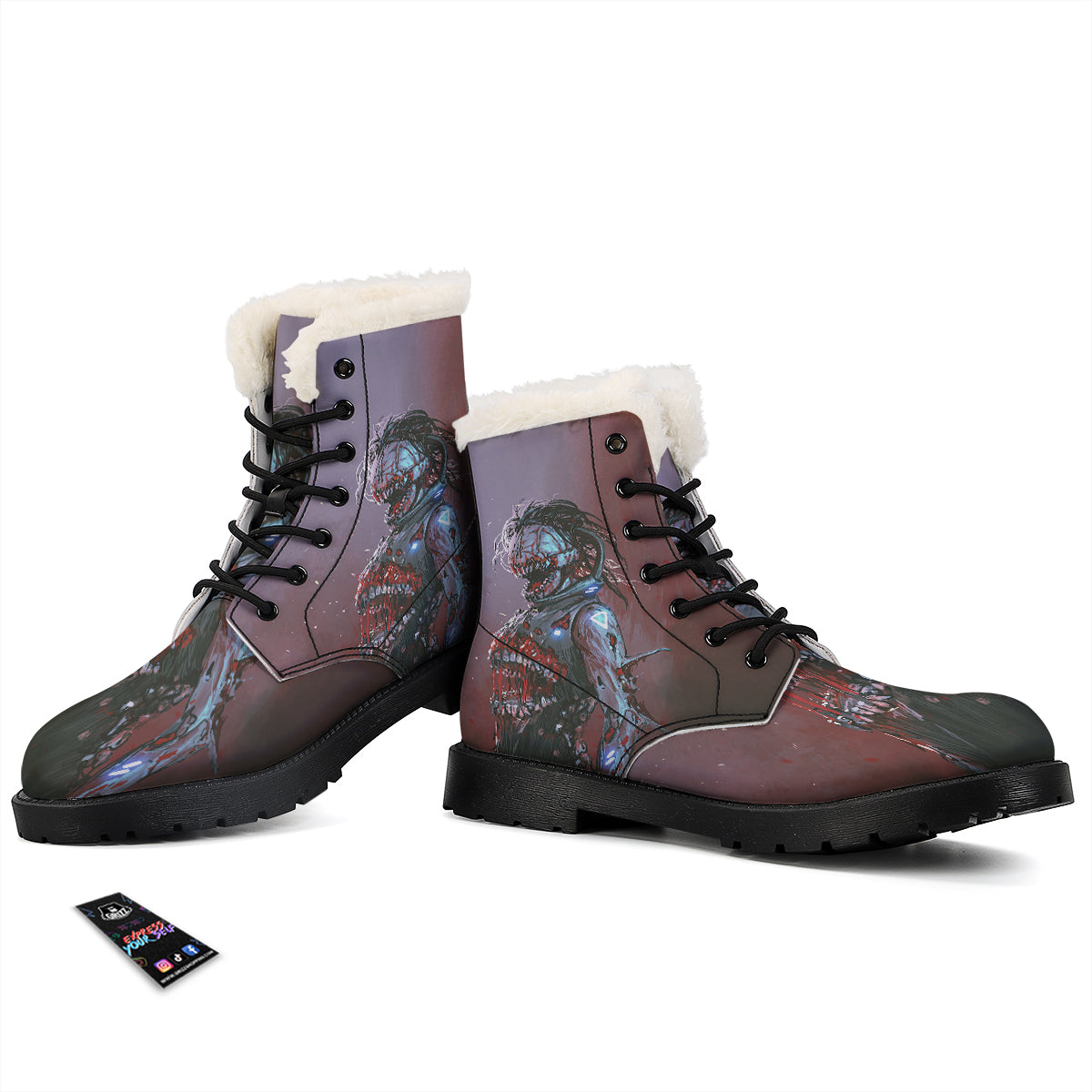 Watercolor Creepy Monsters Open Mouth Print Winter Boots-grizzshop