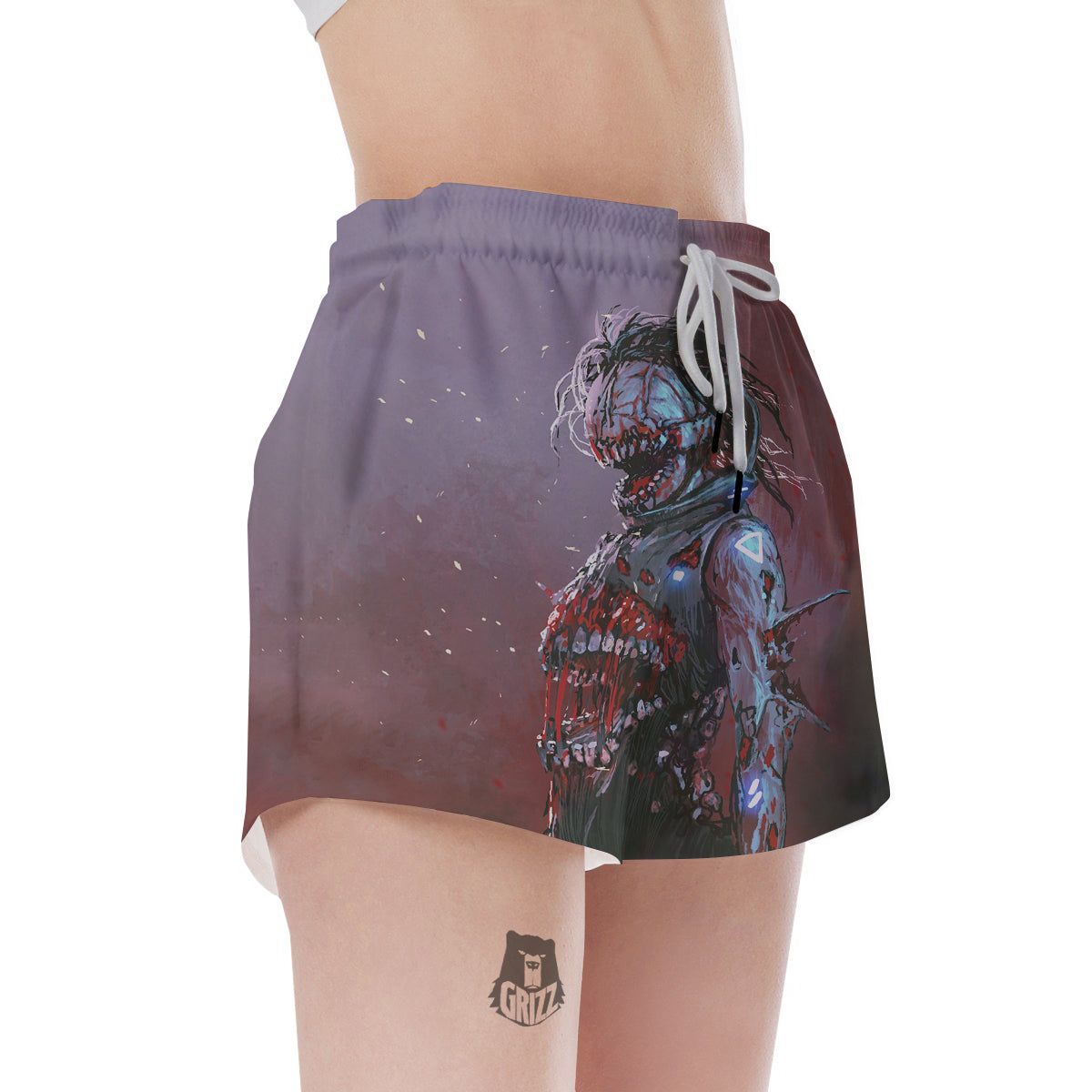 Watercolor Creepy Monsters Open Mouth Print Women's Shorts-grizzshop