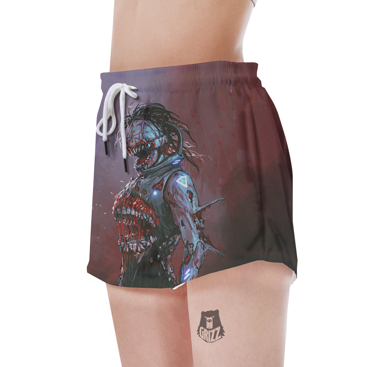 Watercolor Creepy Monsters Open Mouth Print Women's Shorts-grizzshop