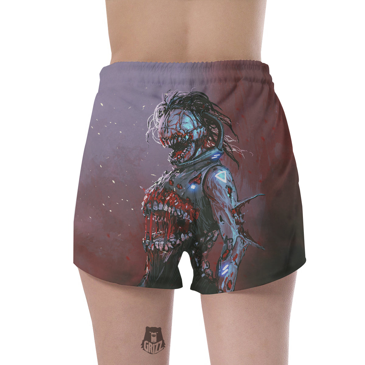 Watercolor Creepy Monsters Open Mouth Print Women's Shorts-grizzshop