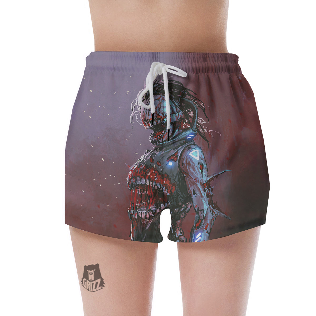 Watercolor Creepy Monsters Open Mouth Print Women's Shorts-grizzshop