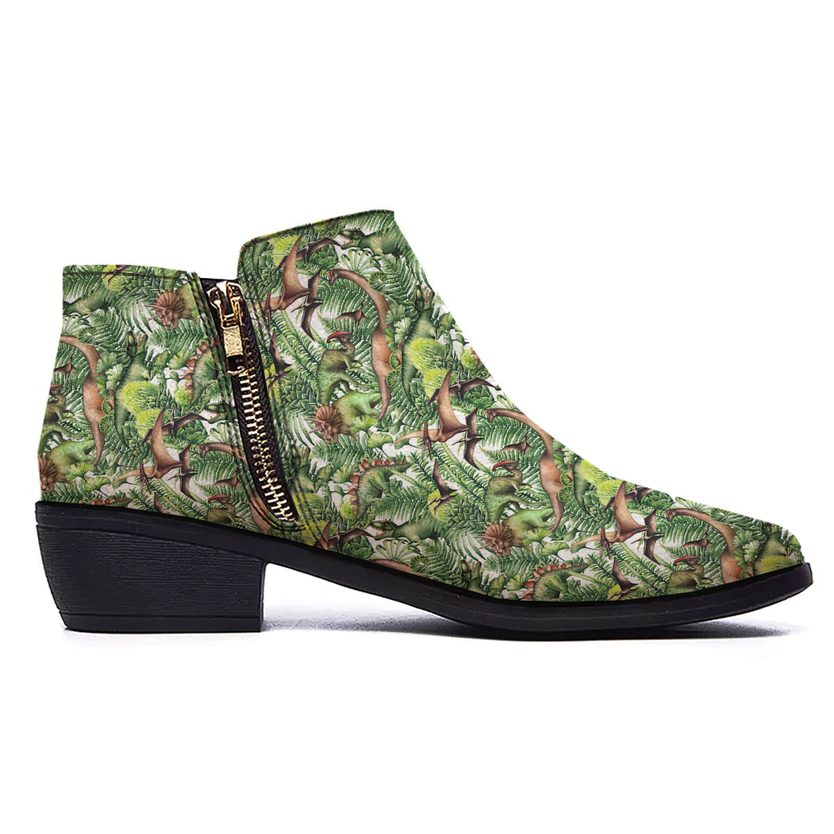 Watercolor Dinosaurs Plants Print Pattern Ankle Boots-grizzshop