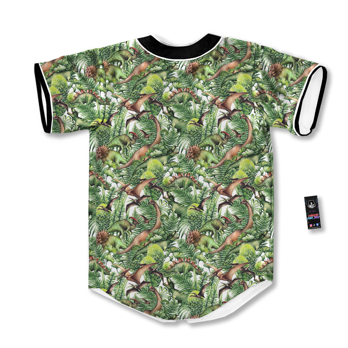 Watercolor Dinosaurs Plants Print Pattern Baseball Jersey-grizzshop