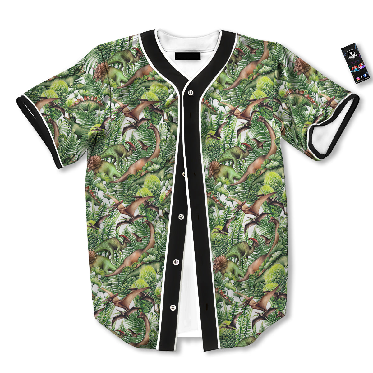 Watercolor Dinosaurs Plants Print Pattern Baseball Jersey-grizzshop