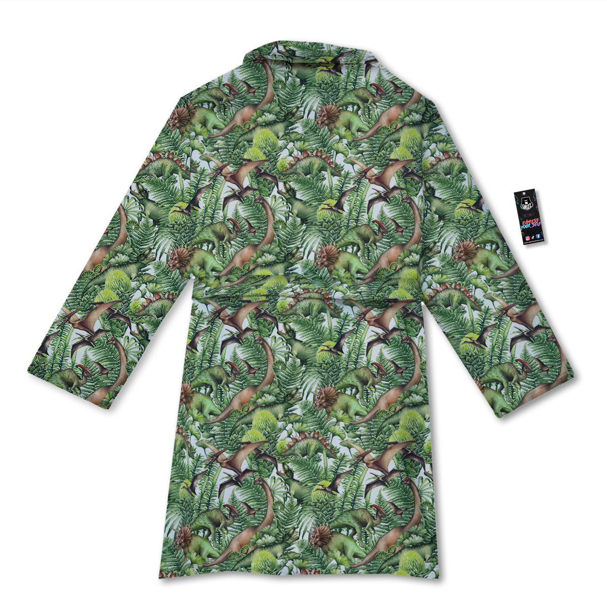 Watercolor Dinosaurs Plants Print Pattern Bathrobe-grizzshop