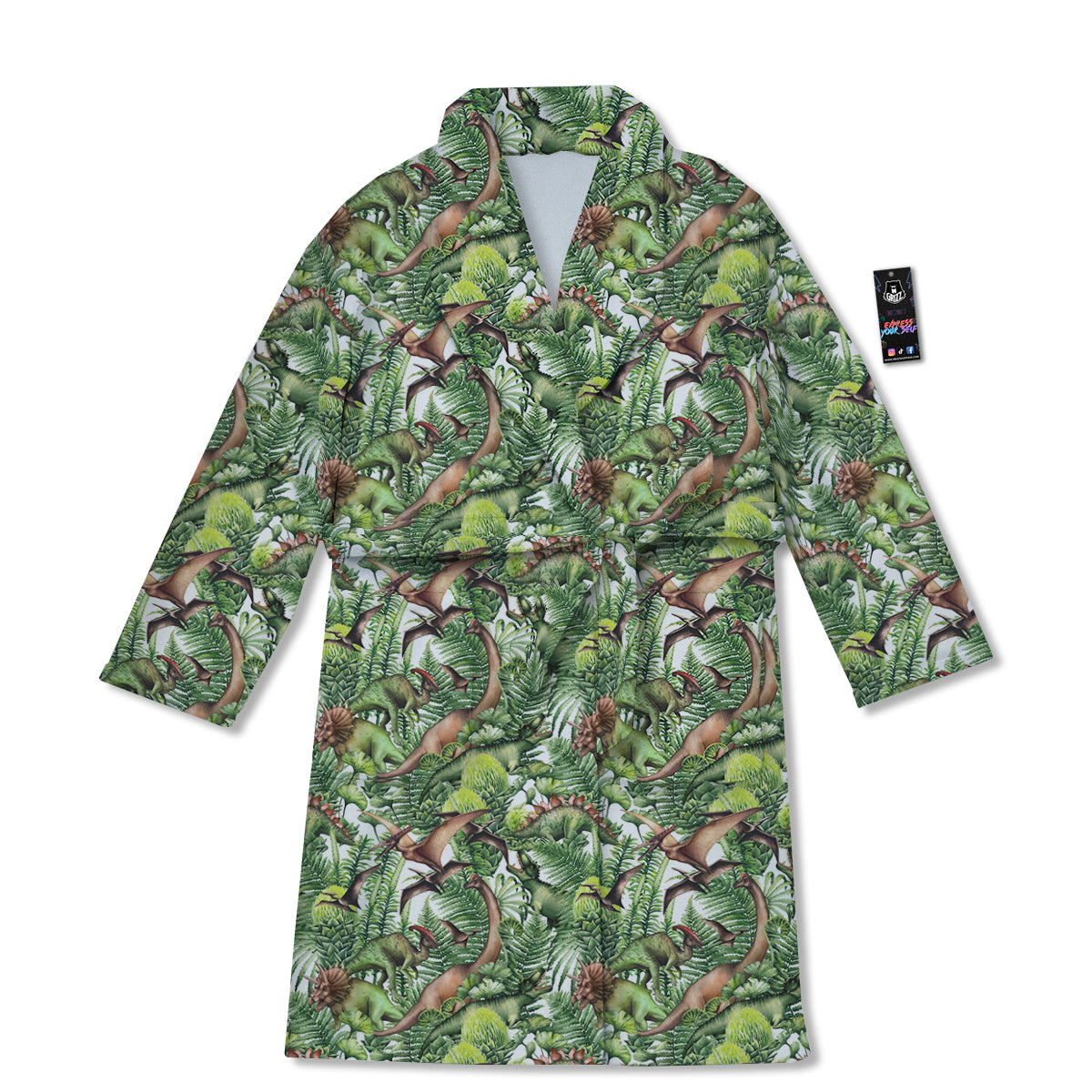 Watercolor Dinosaurs Plants Print Pattern Bathrobe-grizzshop