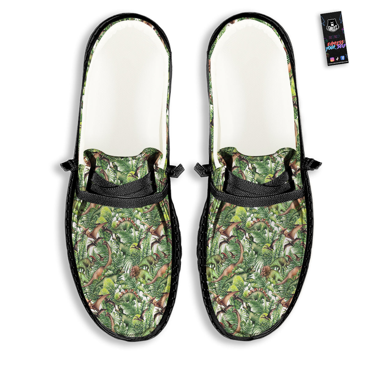 Watercolor Dinosaurs Plants Print Pattern Black Loafers-grizzshop