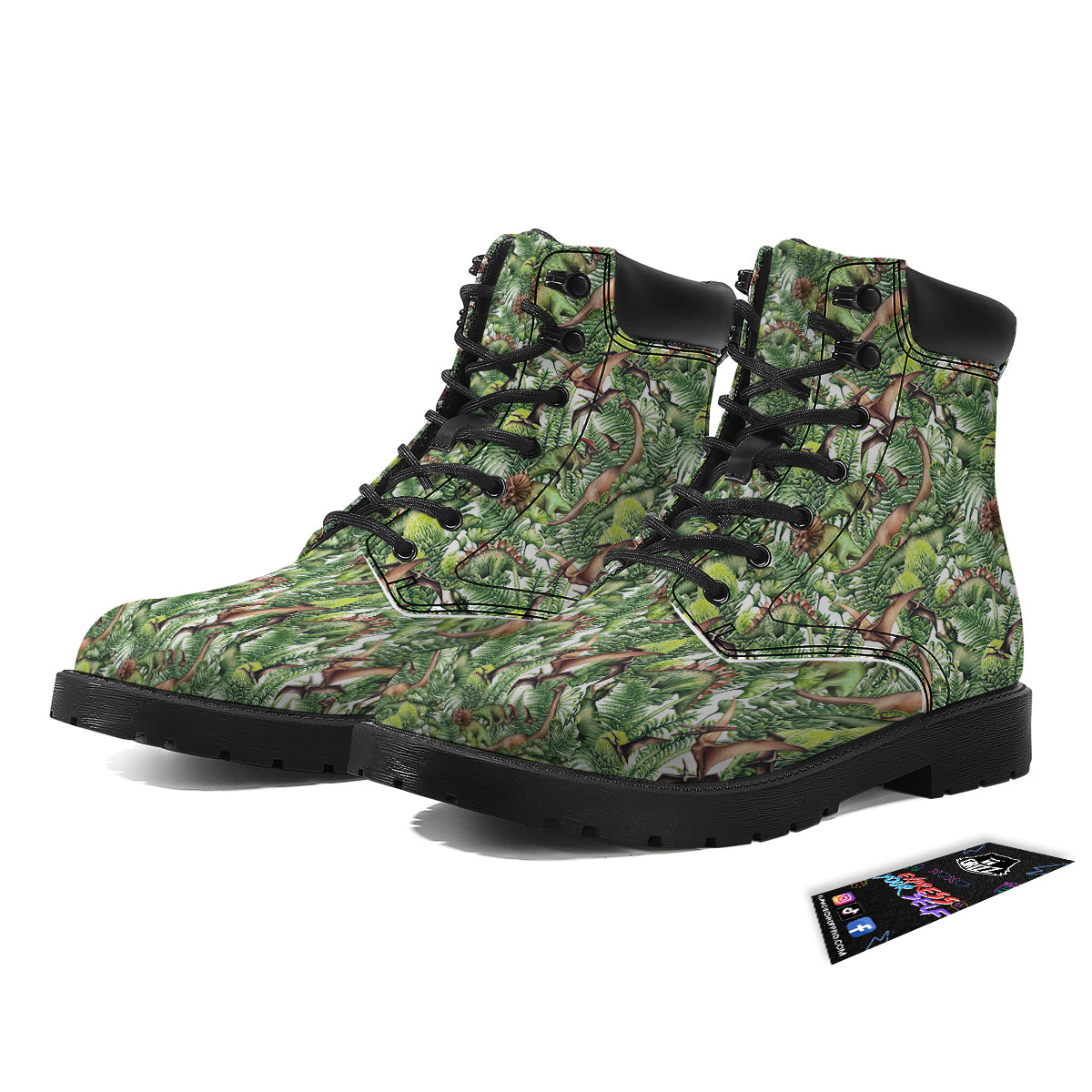 Watercolor Dinosaurs Plants Print Pattern Boots-grizzshop