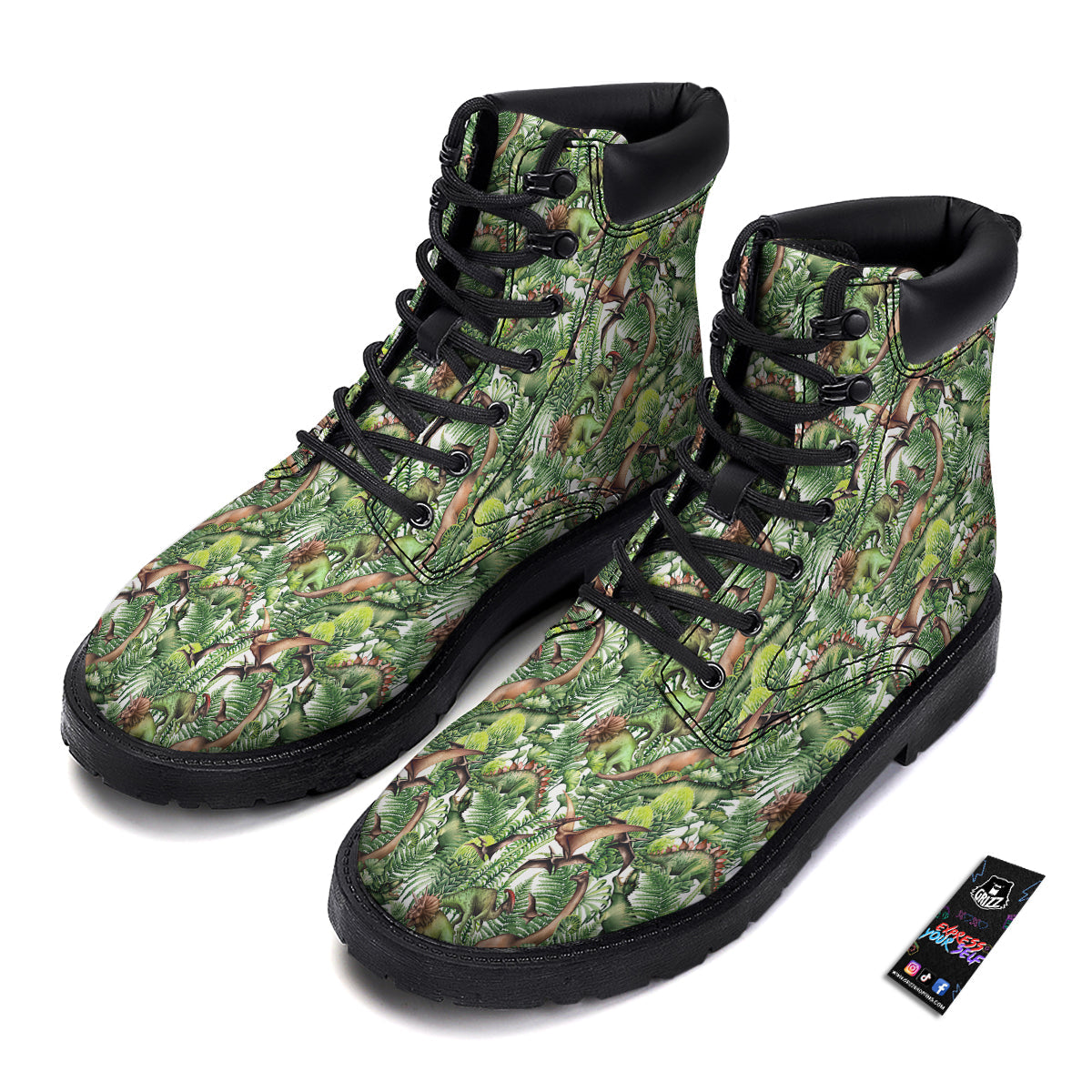Watercolor Dinosaurs Plants Print Pattern Boots-grizzshop