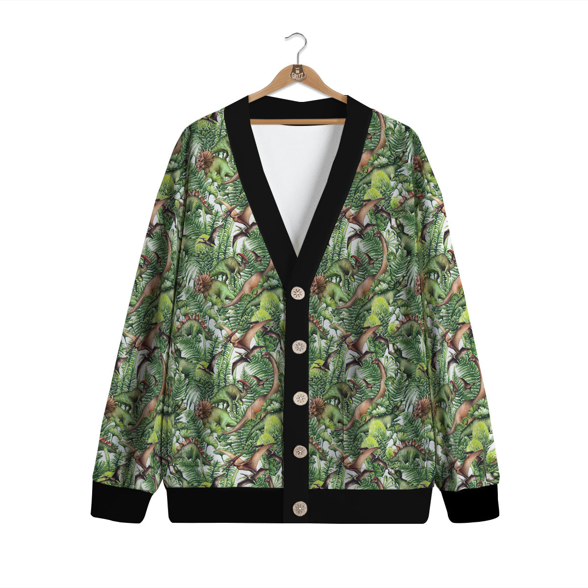 Watercolor Dinosaurs Plants Print Pattern Cardigan-grizzshop