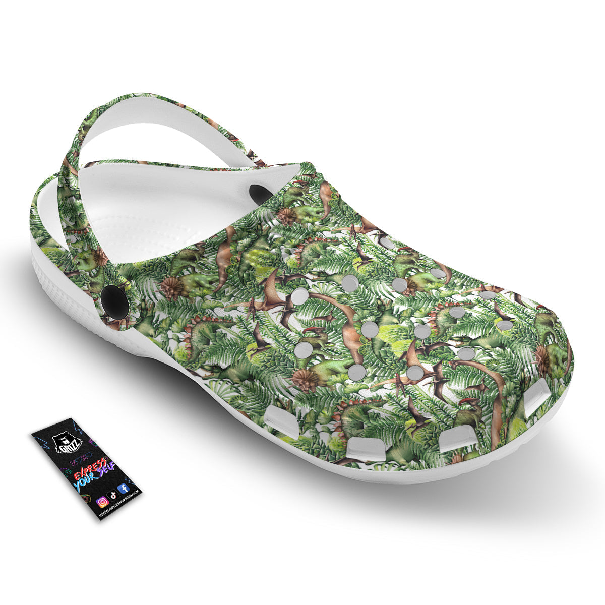 Watercolor Dinosaurs Plants Print Pattern Clog-grizzshop