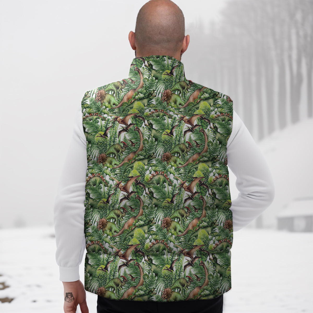 Watercolor Dinosaurs Plants Print Pattern Down Vest