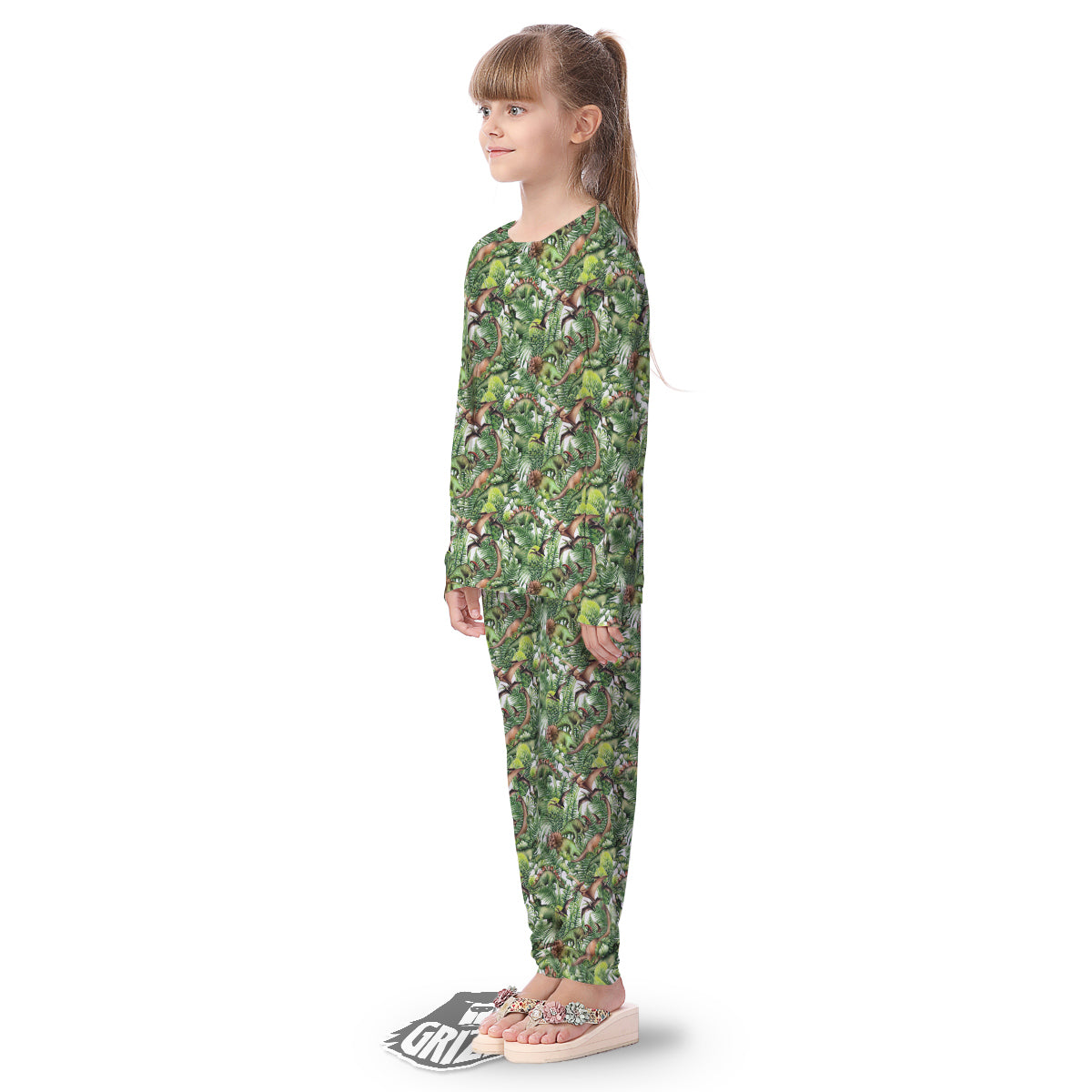 Watercolor Dinosaurs Plants Print Pattern Kid's Pajamas-grizzshop