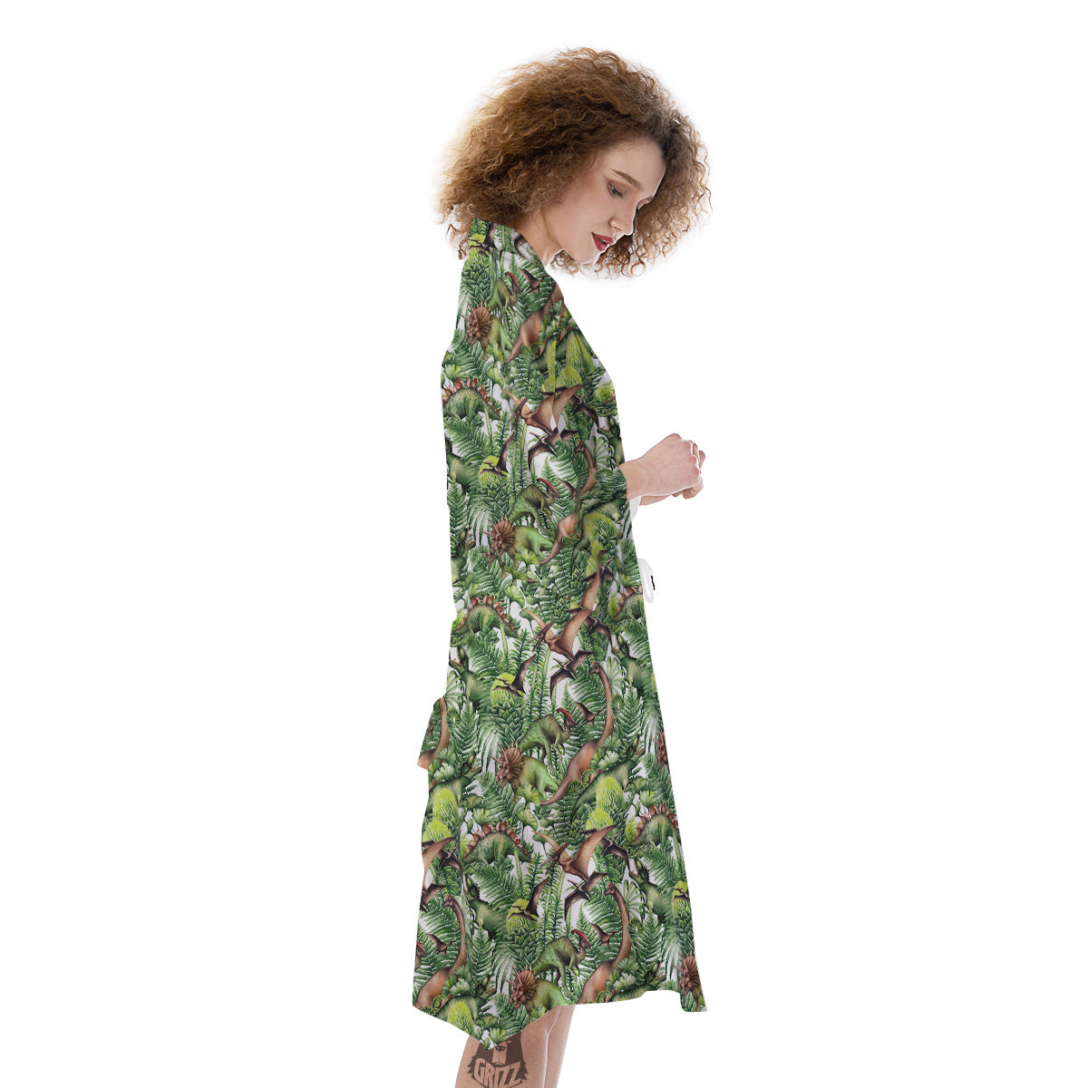 Watercolor Dinosaurs Plants Print Pattern Kimono-grizzshop