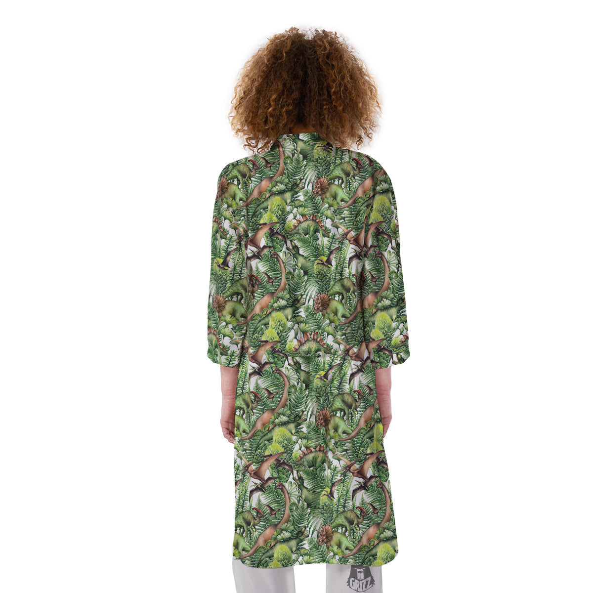 Watercolor Dinosaurs Plants Print Pattern Kimono-grizzshop