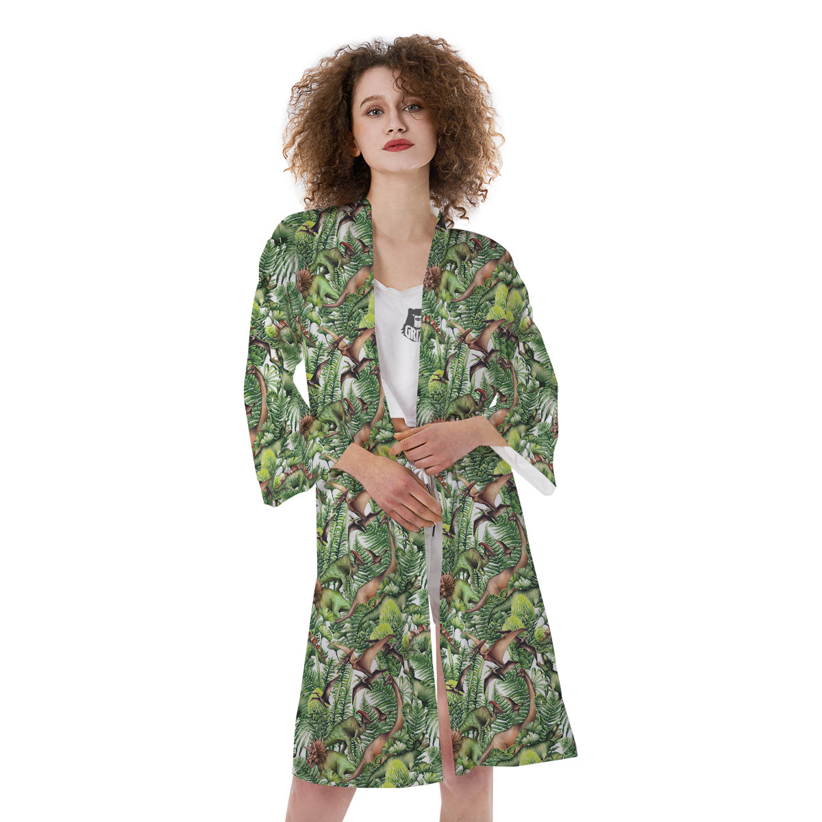 Watercolor Dinosaurs Plants Print Pattern Kimono-grizzshop