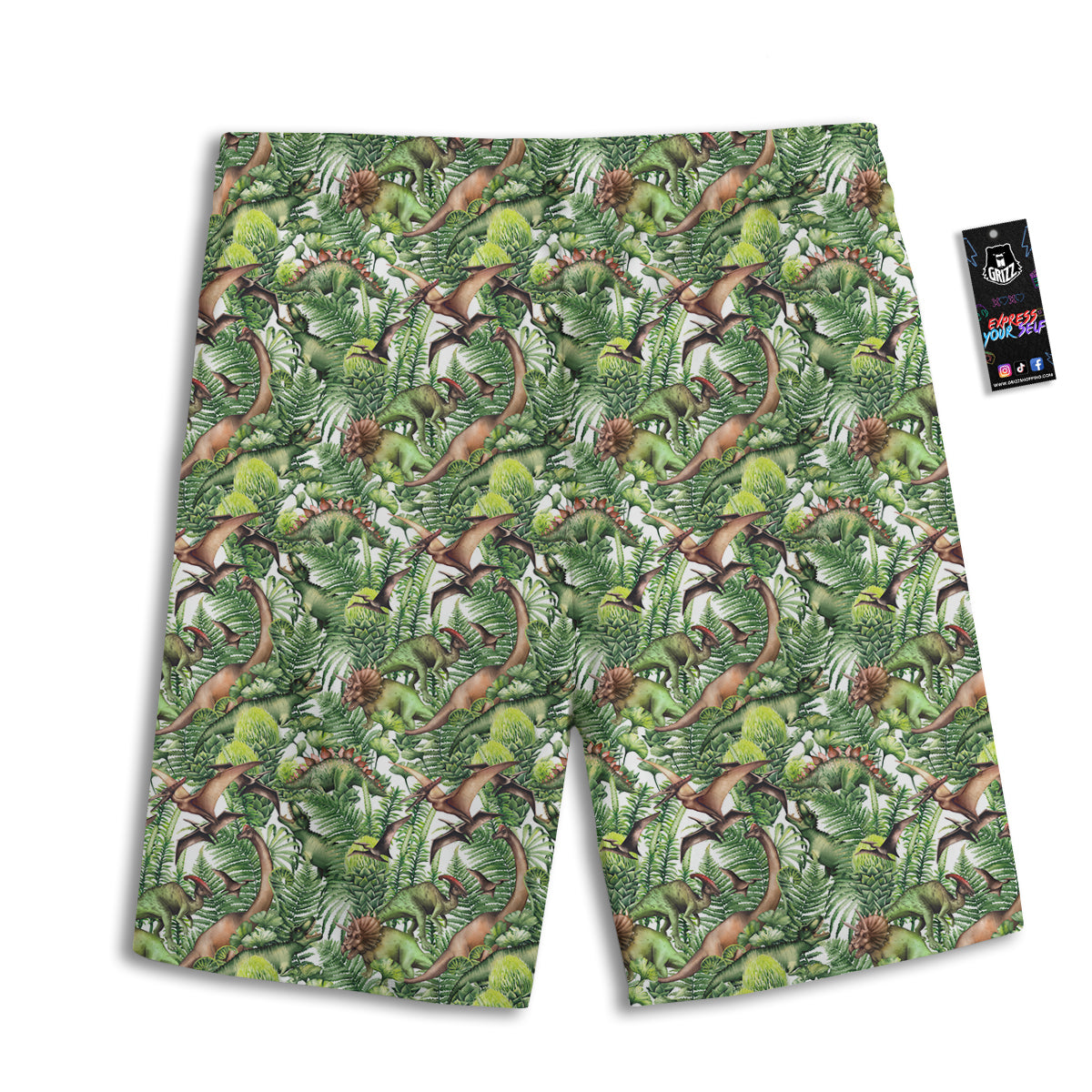 Watercolor Dinosaurs Plants Print Pattern Men's Athletic Shorts