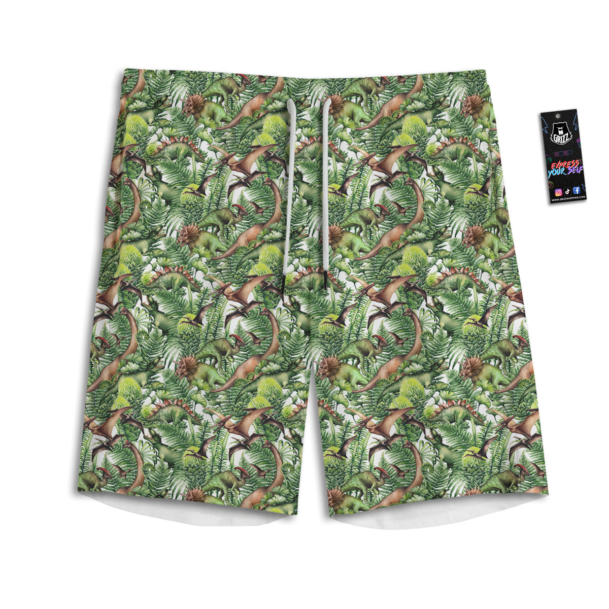 Watercolor Dinosaurs Plants Print Pattern Men's Athletic Shorts
